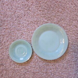 Vintage Fire King Oven Glass Jadelite Dinner Plate 9" & Saucer Jane Ray